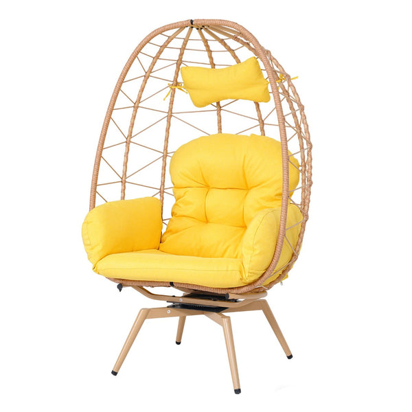 English Elm Oversized Swivel Rattan Egg Chair Hand-woven Wicker Patio Indoor Lounge Seat T5880P501002