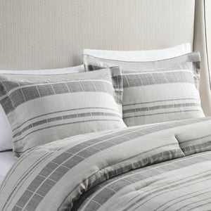 JLA Home Madison Park - 4 Modern Farmhouse Stripe Comforter Set with Embroidered Throw Pillow — Linen-Texture, Hypoallergenic, Machine Washable 92 L x 104 W x 1.5H MP10-8372