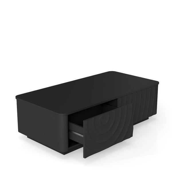 English Elm 47'' Spiral Grain Coffee Table Two Drawer Storage Mid Century Farmhouse Living Room Black W2263P412382