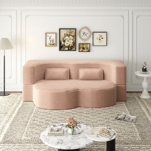 English Elm Modern Full Size Folding Sofa Bed with Plush Corduroy, 2 Pillows, 15" Foam Mattress, No Assembly Required Pink W1885P347085