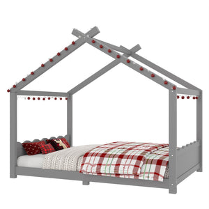 English Elm Twin House Frame Floor Bed Solid Pine Kids Room Montessori Low Profile Play Nook Gray W1580P387843