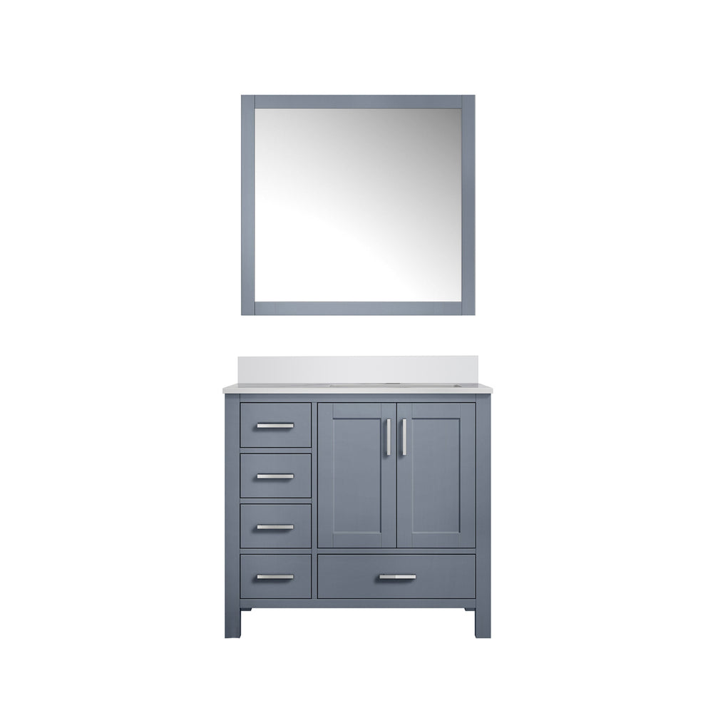 English Elm Dark Grey Bath Vanity 36" W X 22" D With Right-Offset White Quartz Top & Stylish 34" Mirror Set B2731S00686