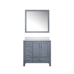 English Elm Dark Grey Bath Vanity 36" W X 22" D With Right-Offset White Quartz Top & Stylish 34" Mirror Set B2731S00686