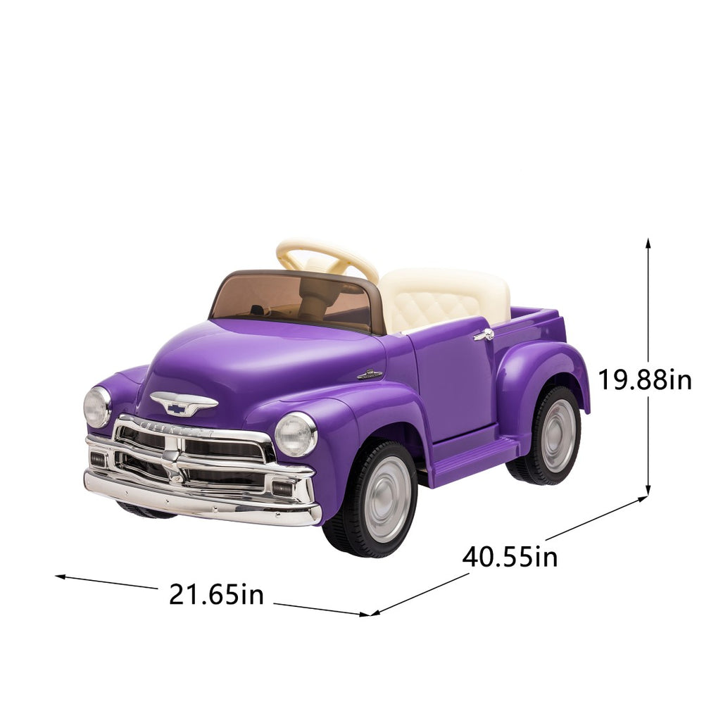 English Elm 12v Chevrolet 3100 Licensed Vintage Pickup Ride on Truck with Led Lights and Parent Remote Purple W1578P214181