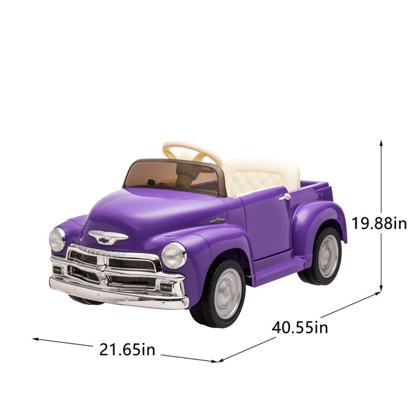 English Elm 12v Chevrolet 3100 Licensed Vintage Pickup Ride on Truck with Led Lights and Parent Remote Purple W1578P214181