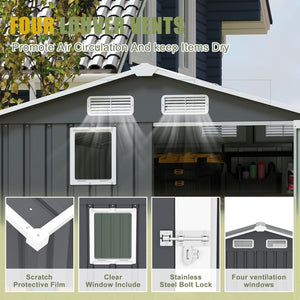 English Elm 6x8ft Outdoor Steel Storage Shed Lockable Vented Galvanized Metal Garden Backyard Tool Unit Dark Gray W1598P361333