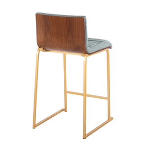 English Elm Mason Mara 26" Contemporary Counter Stool Set Of 2 In Gold Metal, Walnut Wood & Green Fabric B202P222072