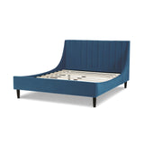 English Elm Aspen Vertical Tufted Modern Headboard Platform Bed Set, Queen, Satin Teal Blue Velvet