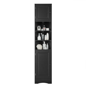 English Elm Multi-Functional Corner Cabinet Tall Trapezoid Bathroom Storage with Adjustable Shelves, Doors, Anti-Dump Device Black WF530911AAB