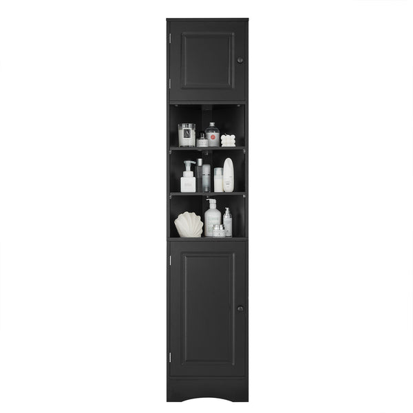English Elm Multi-Functional Corner Cabinet Tall Trapezoid Bathroom Storage with Adjustable Shelves, Doors, Anti-Dump Device Black WF530911AAB
