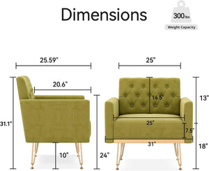 English Elm Teddy Fabric Tufted Accent Chair with Gold Metal Legs for Bedroom or Living Room Green W2113P391922