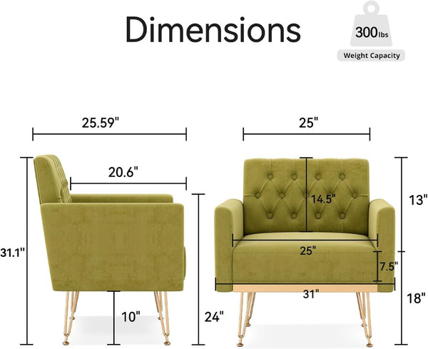 English Elm Teddy Fabric Tufted Accent Chair with Gold Metal Legs for Bedroom or Living Room Green W2113P391922