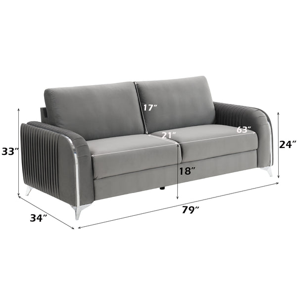 English Elm Wenona Velvet Sofa with Chrome Legs, Pocket Coil Seat, Tight Seat & Loose Back Cushions, Durable Frame Gray 34 L x 20.8 W x 17 H B2726S00428