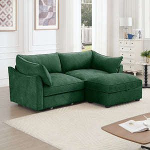 English Elm 2 Seater Sofa With Movable Ottoman & Hidden Storage Drawers – Modern Chenille Green Design For Small Spaces W3041S00183