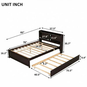 English Elm Full Bed with Pull Out Trundle and Bookcase Headboard for Kids or Guest Rooms Espresso W504P396574