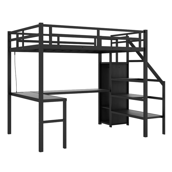 English Elm Twin Xl Metal Loft Bed With L-Shaped Desk & Usb Ports – Stylish Space-Saver For Teens & Adults! W1580S00041-GIGA