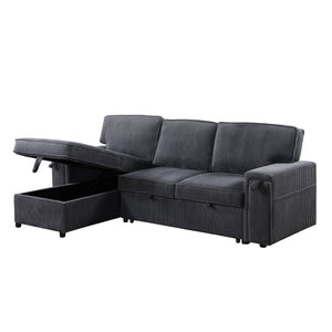 English Elm U_STYLE Chenille Upholstery Sleeper Sectional Sofa with Pull-Out Bed, Chaise Storage & Comfort Gray W1099S00168