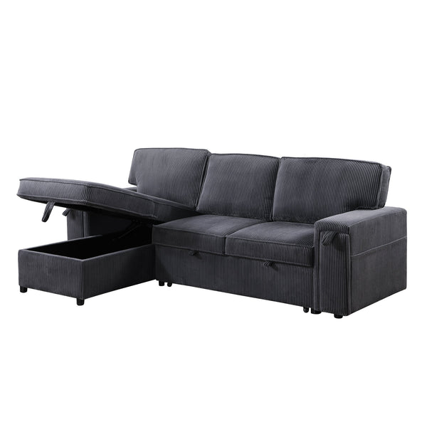 English Elm U_STYLE Chenille Upholstery Sleeper Sectional Sofa with Pull-Out Bed, Chaise Storage & Comfort Gray W1099S00168