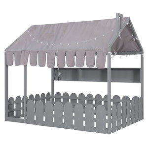 English Elm {slats Are Not Included} Twin Montessori House Floor Bed Kids Tent Lights Shelves Pinewood Frame Gray N708P407963E