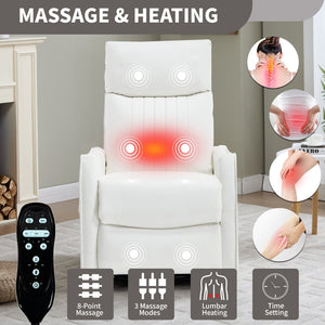 English Elm Beige Fabric Swivel Rocker Recliner with Massage Nodes and Lumbar Heat for Living Room White W1803P363432