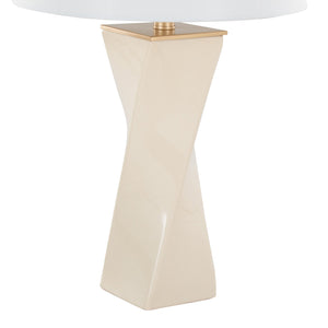 English Elm Curvo Twisted Ceramic Table Lamp 27" with Gold Metal Accents and White Linen Shade for Glam Decor Cream B202P224193