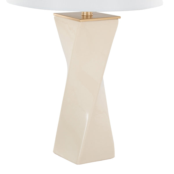 English Elm Curvo Twisted Ceramic Table Lamp 27" with Gold Metal Accents and White Linen Shade for Glam Decor Cream B202P224193
