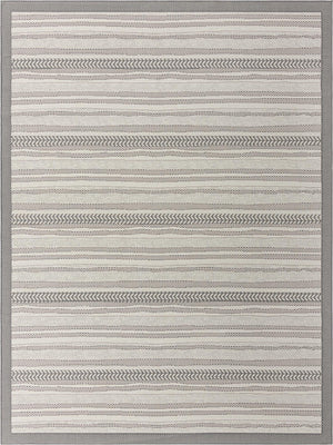 Unique Loom Outdoor Border Lines Machine Made Border Rug Gray, Gray/Silver 9' 0" x 12' 2"
