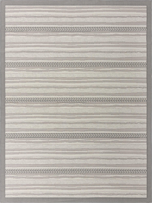 Unique Loom Outdoor Border Lines Machine Made Border Rug Gray, Gray/Silver 9' 0" x 12' 2"