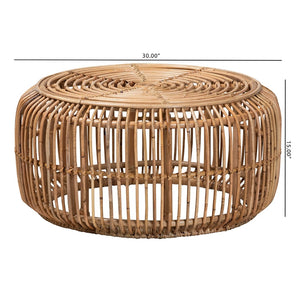 English Elm Modern Handcrafted Rattan Round Coffee Table Boho Living Room Openwork Frame B2750P470076