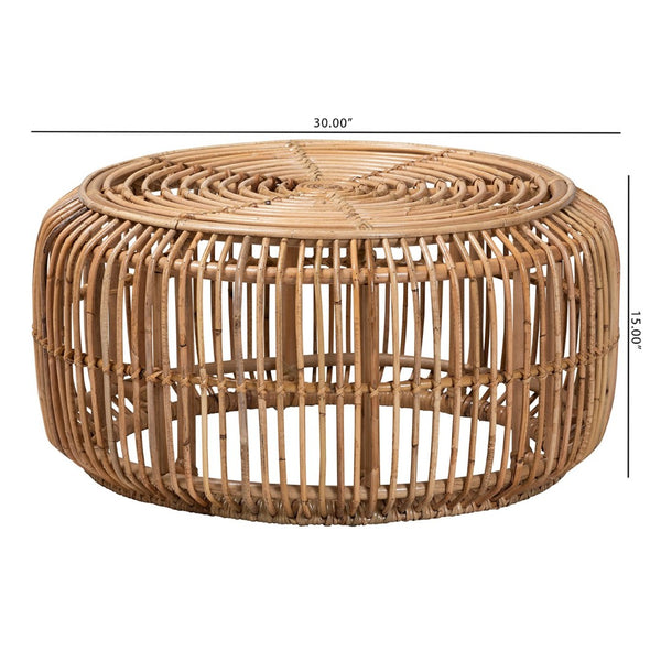 English Elm Modern Handcrafted Rattan Round Coffee Table Boho Living Room Openwork Frame B2750P470076