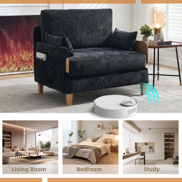 English Elm Foldable mid-century sleeper sofa bed recliner 3-in-1 convertible for small spaces with pillows and storage Black W395P290560