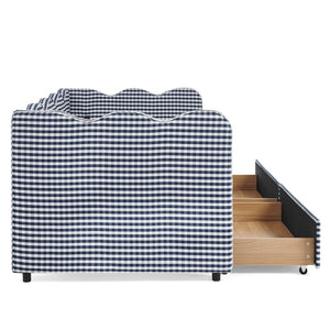 English Elm Twin Gingham Linen Daybed with Wave Silhouette Usb Port and Dual Storage Drawers Navy W1413S00144