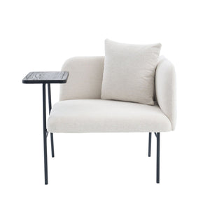 English Elm Leisure Linen Accent Chair with Built-in Side Table Pockets and Lumbar Pillow Modern Beige W395P453307