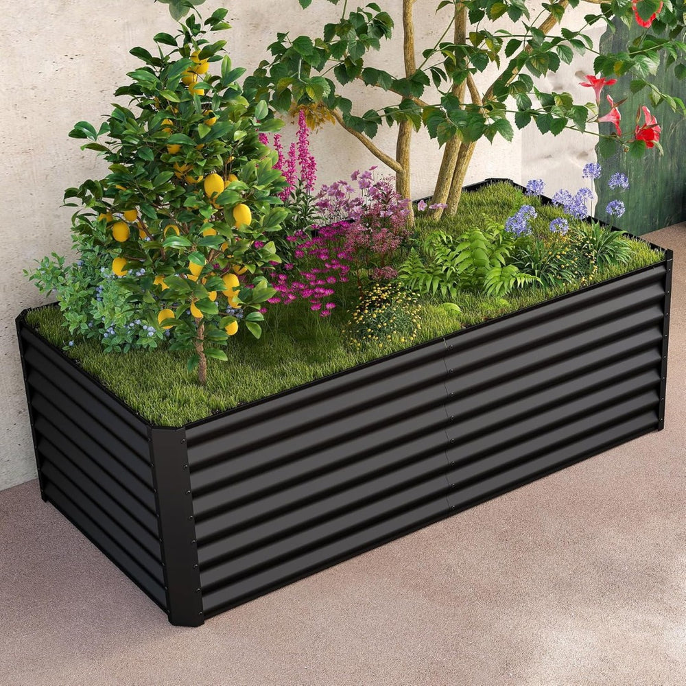 English Elm 6x3x1.5ft Galvanized Steel Raised Garden Bed Deep Root Planter for Yard Vegetables Dark Gray W1859P430206
