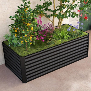 English Elm 6x3x1.5ft Galvanized Steel Raised Garden Bed Deep Root Planter for Yard Vegetables Dark Gray W1859P430206