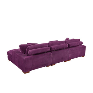 English Elm Large Corduroy Double Chaise Sectional Sofa with Lumbar Support for Spacious Living Rooms Purple B2748S00019