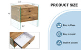 English Elm Double-Drawer Bedside Table. The Board Surface Is Mdf Sticker, and Both Sides Are Transparent Tempered Glass. The Design Is Simple and Elegant, With Excellent Storage Functions.