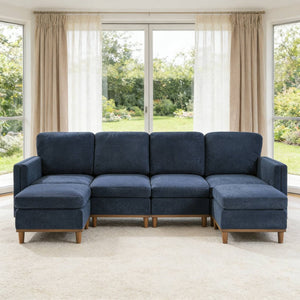 English Elm Modern Modular Sectional Sofa with Plush Cushions and Tapered Legs for Living Rooms Blue W2085S00101