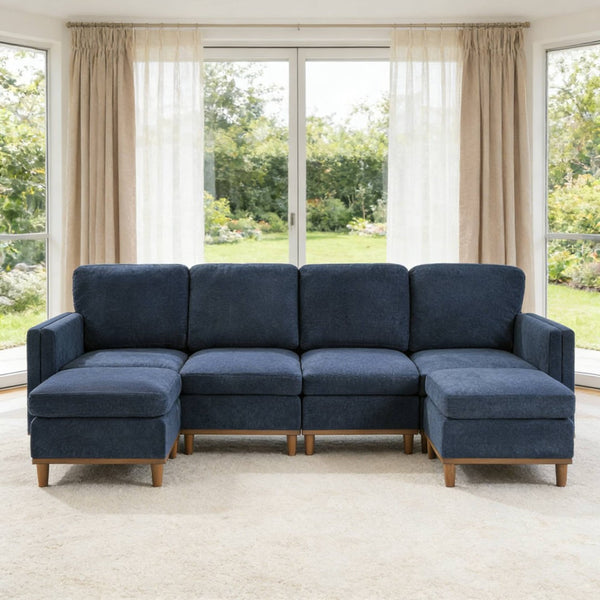 English Elm Modern Modular Sectional Sofa with Plush Cushions and Tapered Legs for Living Rooms Blue W2085S00101