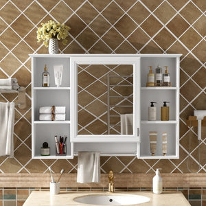 English Elm 3-in-1 Wall Mounted Bathroom Medicine Cabinet with Soft Close Mirror and Towel Bar White N710P358613K