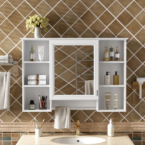 English Elm 3-in-1 Wall Mounted Bathroom Medicine Cabinet with Soft Close Mirror and Towel Bar White N710P358613K
