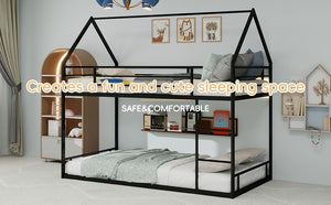 English Elm Metal Twin over Twin Bunk Bed Sturdy Heavy-Duty Frame with Silent Slats, 13" Guardrail & Ladder Black W1935P330797