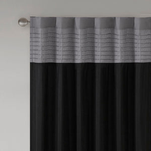 JLA Home Madison Park - Polyoni Modern Pintuck Curtain Panel in Black Charcoal Silver — Lined, Textured Stripes, Rod or Back-Tab Fit MP40-2220
