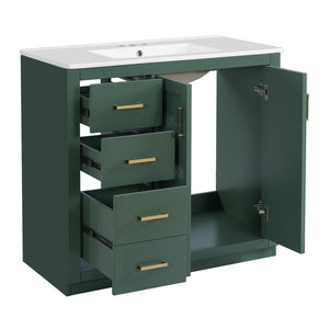 English Elm 36'' Bathroom Vanity with Ceramic Sink Combo, Solid Wood Frame, Soft-Close Drawers and Stylish Retro Groove Design Green N710P291684F