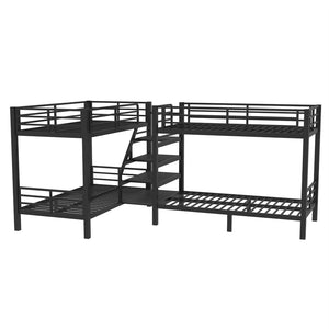 English Elm Twin L-shaped Steel Bunk Bed with Built-in Shelving and Full Guardrails Matte Black W1580S00439