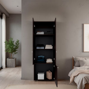 English Elm Home 3 Door Closet System - Stained Walnut Bedroom Storage with Hanging Rod, Adjustable Shelves, Durable Design B200P350345