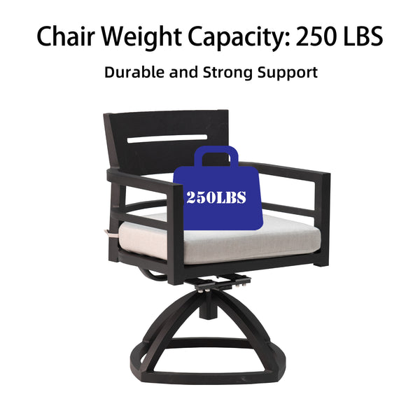 English Elm 5-Piece Modern Patio Dining Set With Swivel Rockers, Sunbrella Cushions & 40" Table - Ember Black W1886S00008