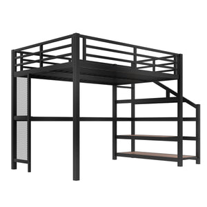 English Elm Full Loft Bed With Integrated Desk, Storage Stairs, Led Lights & Usb Ports For Modern Spaces W1580S00478