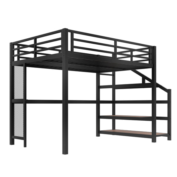 English Elm Full Loft Bed With Integrated Desk, Storage Stairs, Led Lights & Usb Ports For Modern Spaces W1580S00478