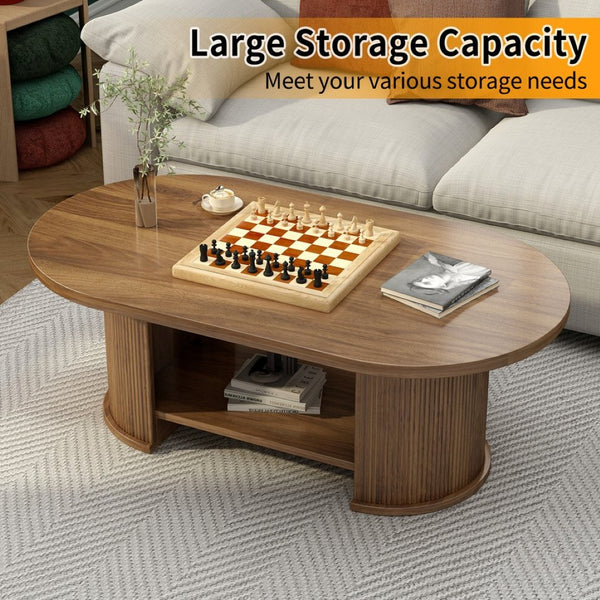 English Elm Oval Fluted Two Tier Coffee Table Walnut Farmhouse Mid Century Living Room Accent W2641P422954